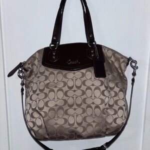 Coach Brown and Black Signature Shoulder Bag